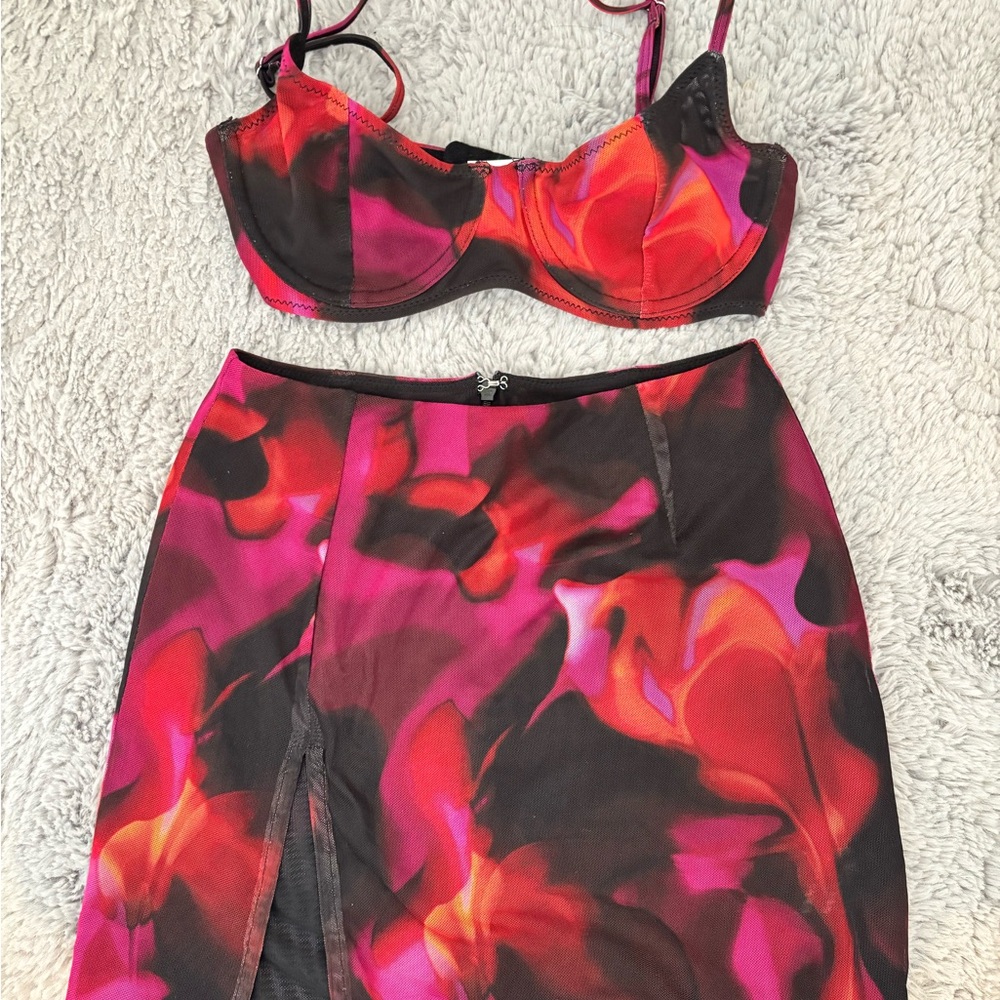 White Fox Pink Bustier and Mini Skirt Set (XS)